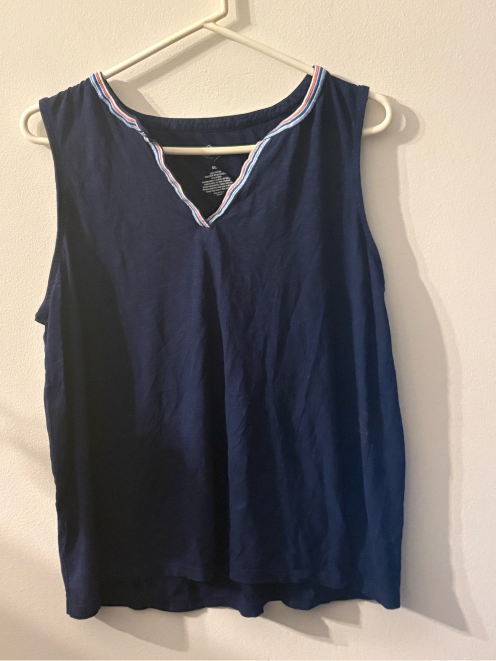 St. John’s Bay Women’s XL Navy Sleeveless Cotton Top Striped Split Neck